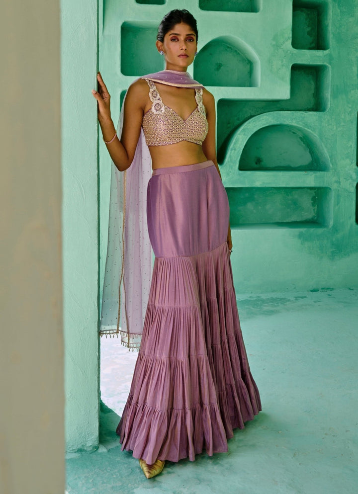 Dusty Lavender Silk Lehenga Set Chamee and Palak - Fabilicious Fashion