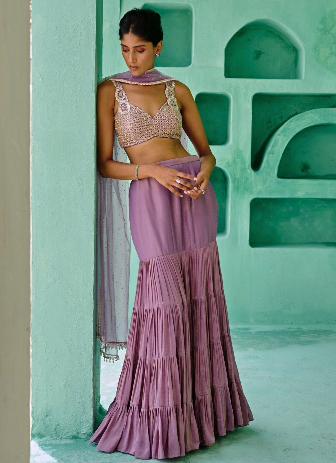 Dusty Lavender Silk Lehenga Set Chamee and Palak - Fabilicious Fashion
