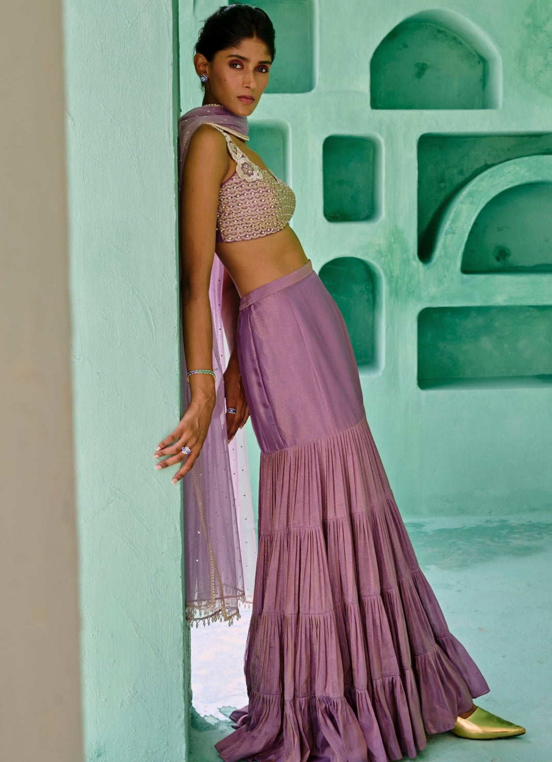 Dusty Lavender Silk Lehenga Set Chamee and Palak - Fabilicious Fashion