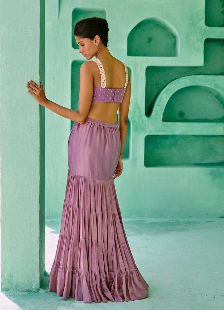 Dusty Lavender Silk Lehenga Set Chamee and Palak - Fabilicious Fashion