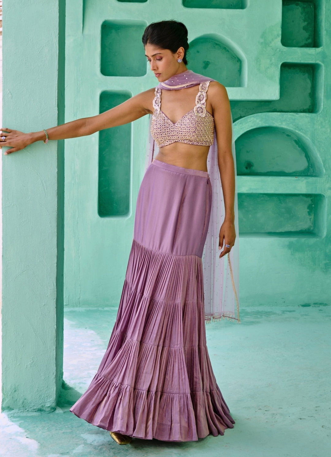 Dusty Lavender Silk Lehenga Set Chamee and Palak - Fabilicious Fashion