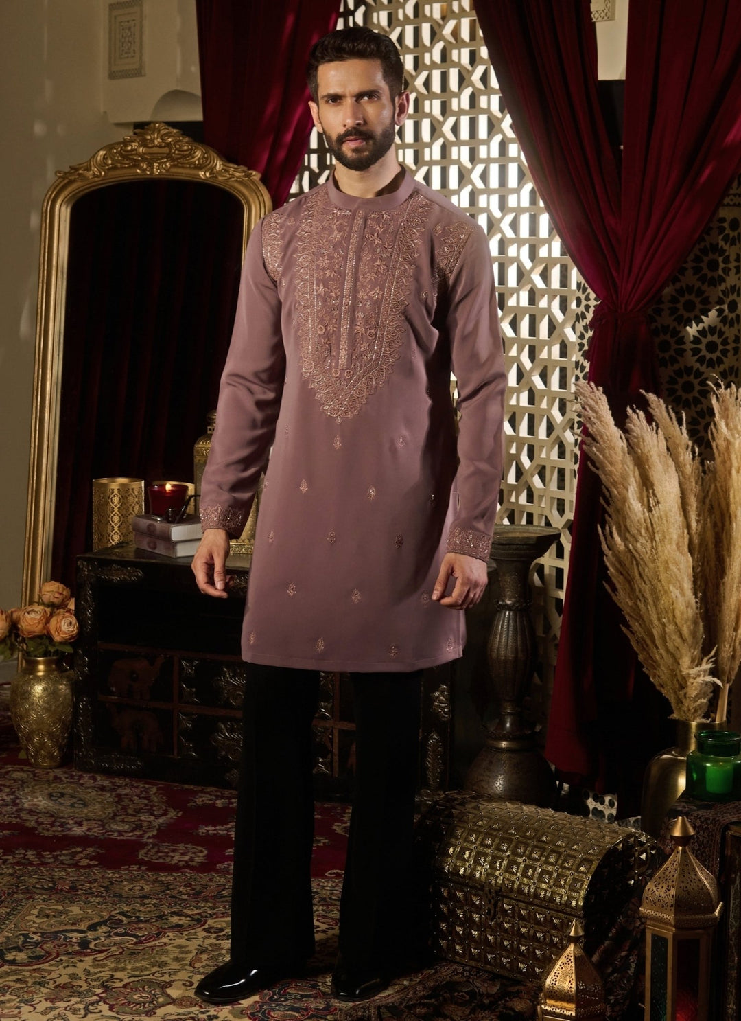 Contrast by Parth Dusty Lilac Silk Kurta SetFabilicious Fashion