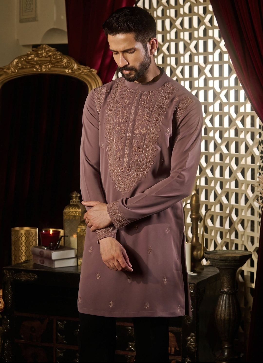 Contrast by Parth Dusty Lilac Silk Kurta SetFabilicious Fashion