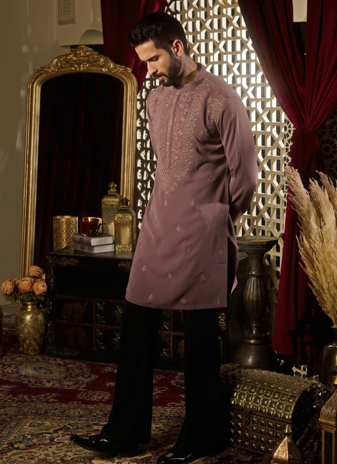 Contrast by Parth Dusty Lilac Silk Kurta SetFabilicious Fashion