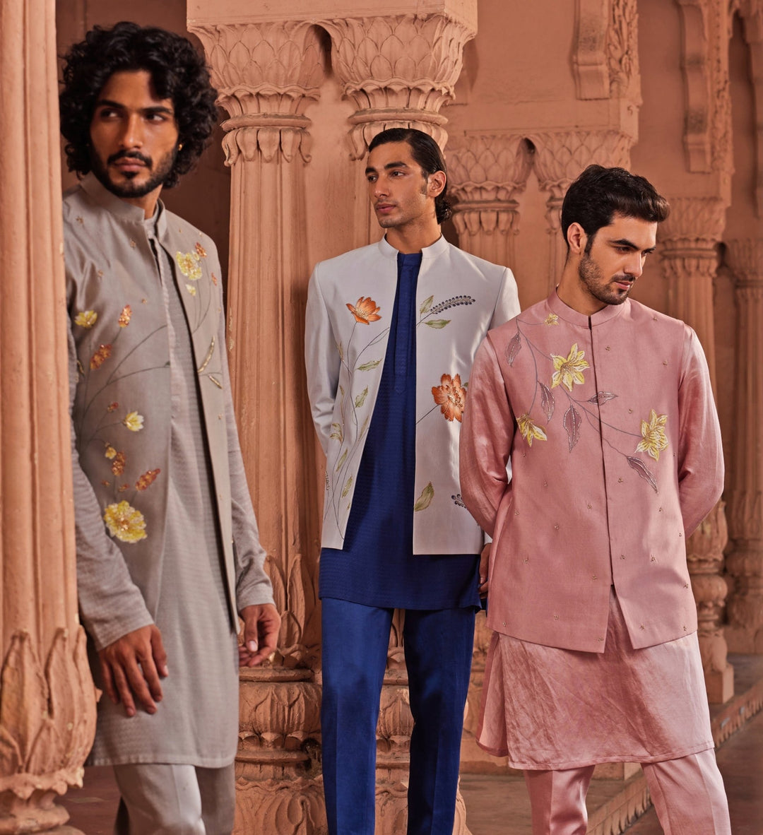 Dusty Olive Hand Painted Nehru Jacket Set Contrast By Parth - Fabilicious Fashion