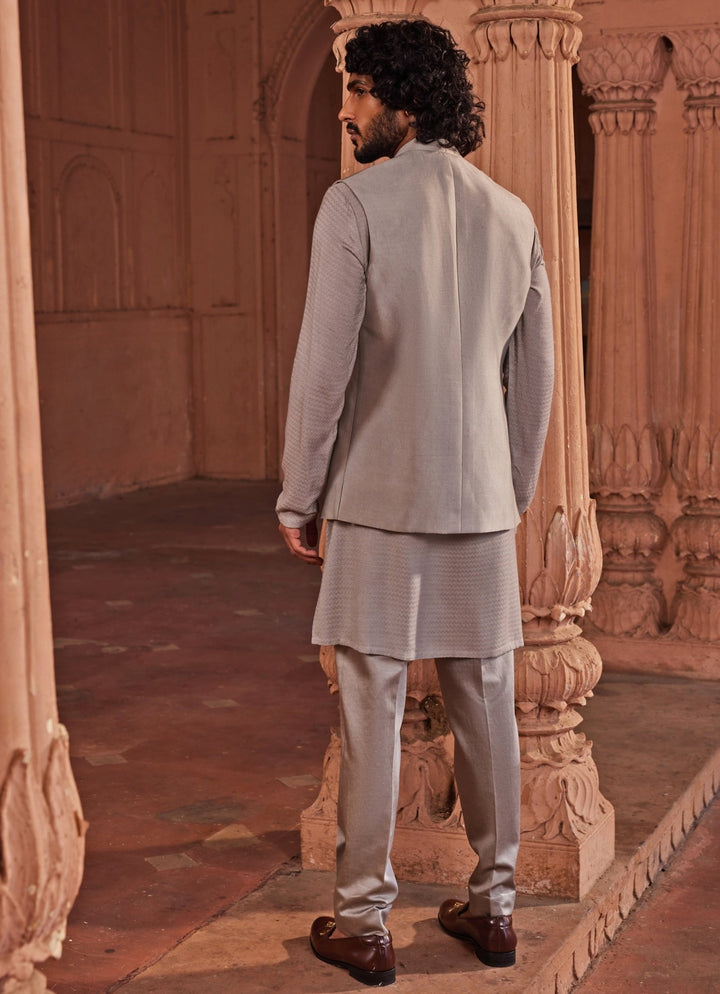 Dusty Olive Hand Painted Nehru Jacket Set Contrast By Parth - Fabilicious Fashion