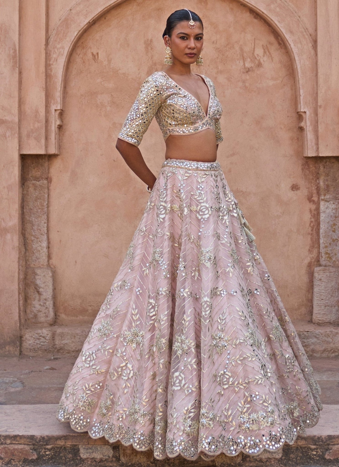 Angad Singh Dusty Peach Organza Lehenga SetFabilicious Fashion