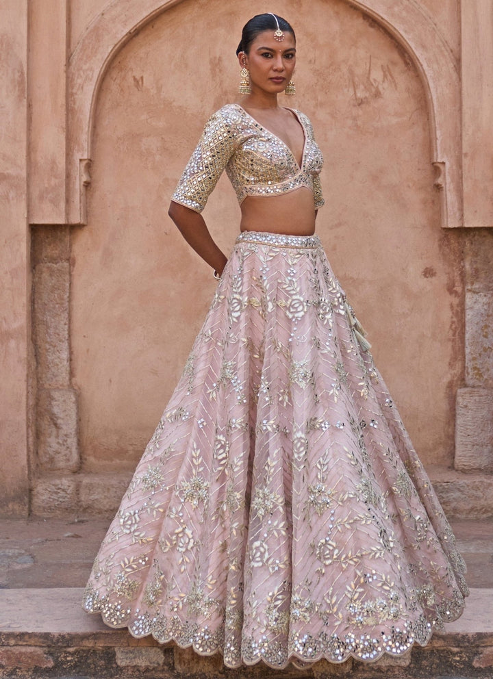Angad Singh Dusty Peach Organza Lehenga SetFabilicious Fashion