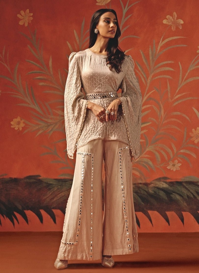 Twenty Nine Dusty Pink Bandhani Peplum Top And PalazzoFabilicious Fashion