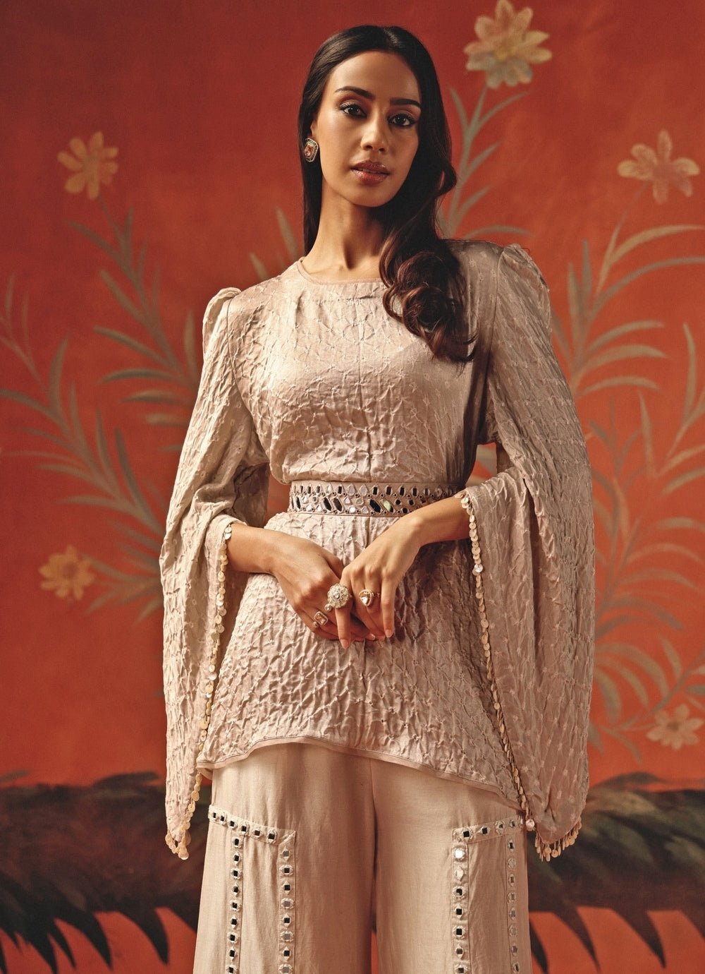 Twenty Nine Dusty Pink Bandhani Peplum Top And PalazzoFabilicious Fashion