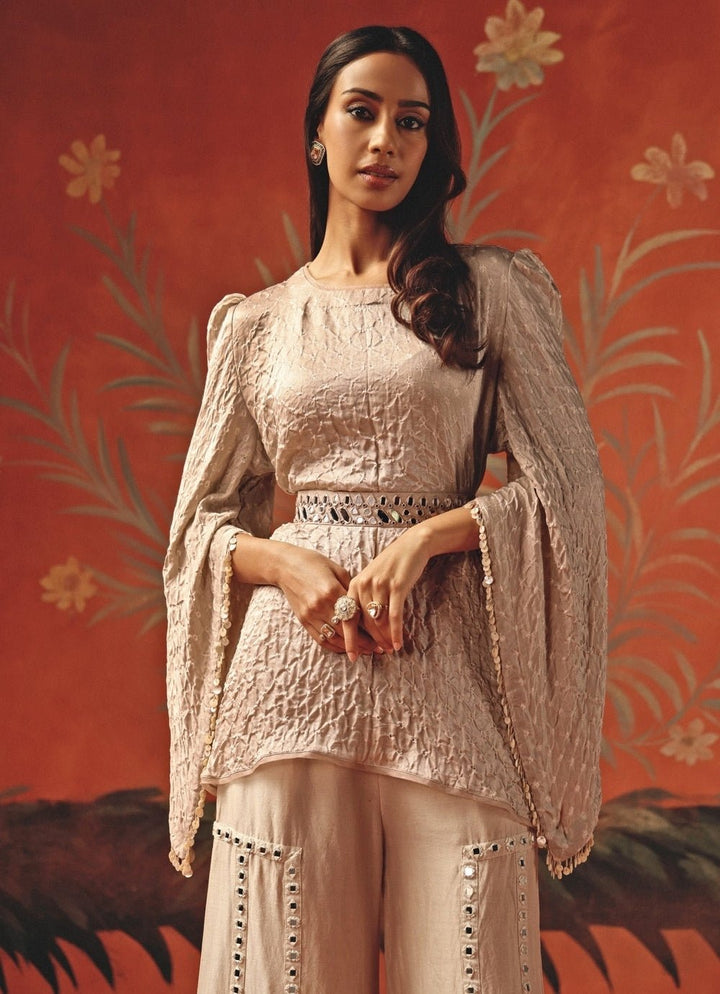 Twenty Nine Dusty Pink Bandhani Peplum Top And PalazzoFabilicious Fashion
