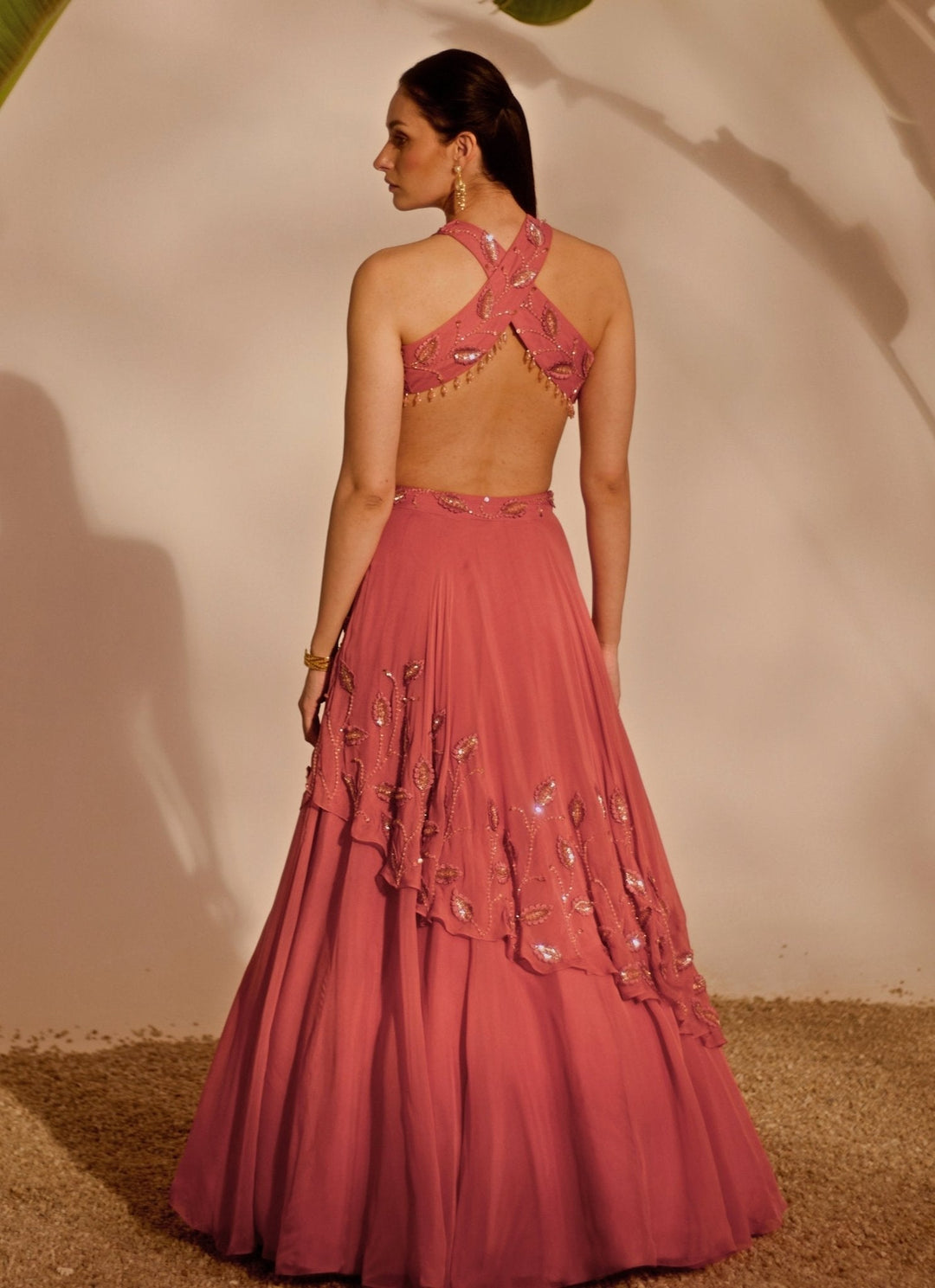 Dusty Pink Drape Lehenga Set Silky Bindra - Fabilicious Fashion