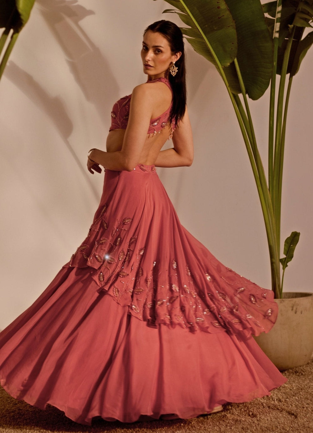 Dusty Pink Drape Lehenga Set Silky Bindra - Fabilicious Fashion