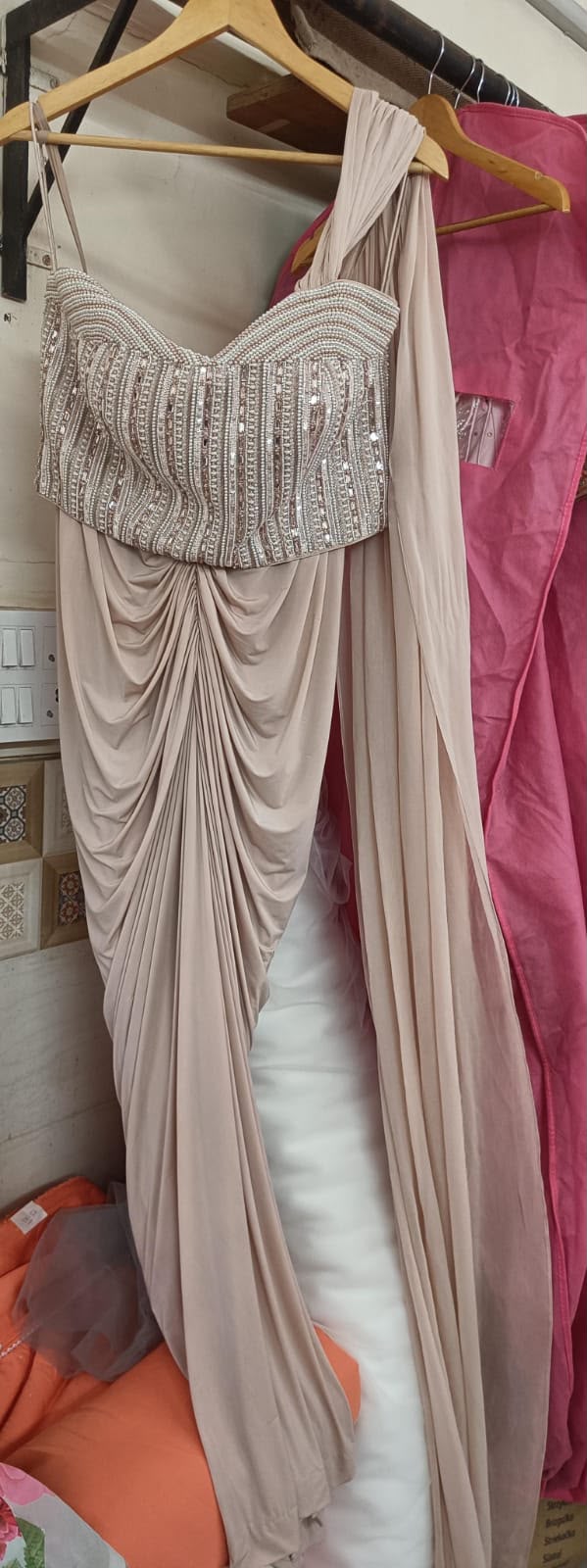Anisha Shetty Dusty Pink Drape Skirt With CorsetFabilicious Fashion