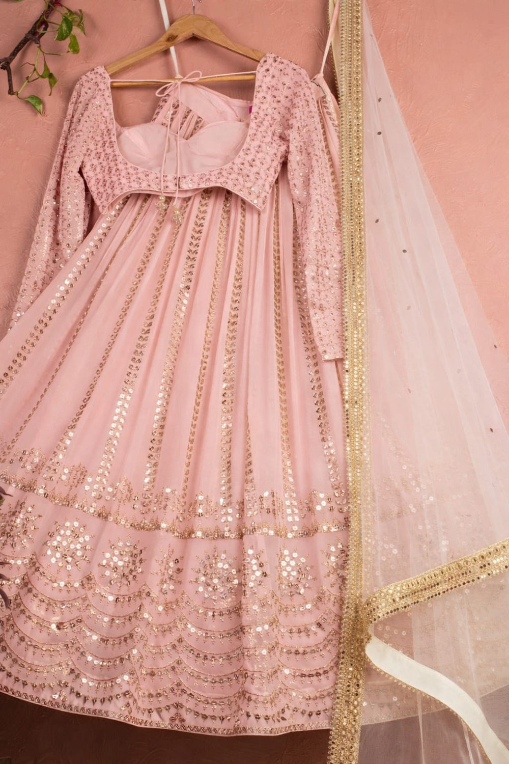 Dusty Pink Embellished Georgette Lehenga Anisha Shetty - Fabilicious Fashion