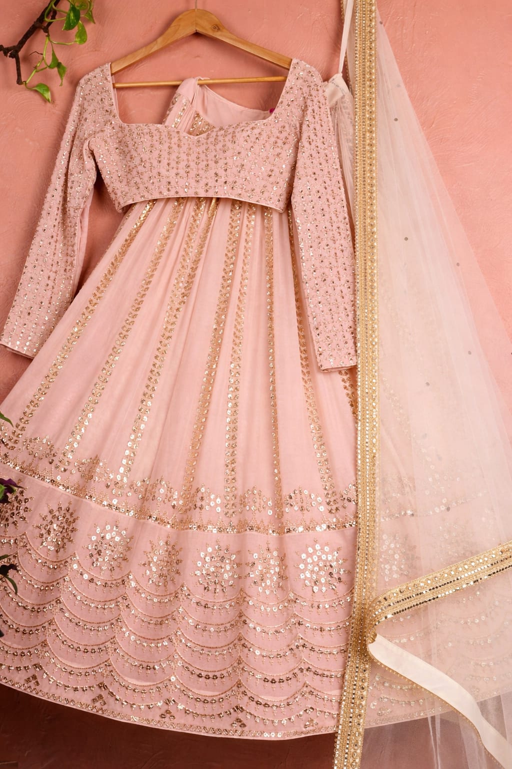 Dusty Pink Embellished Georgette Lehenga Anisha Shetty - Fabilicious Fashion