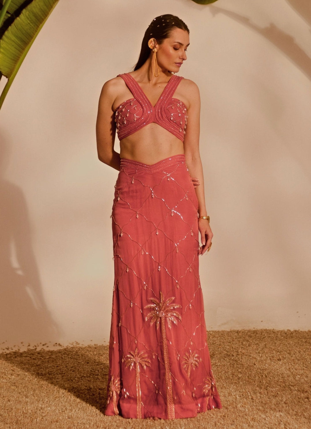 Dusty Pink Embroidered Mermaid Skirt Set Silky Bindra - Fabilicious Fashion