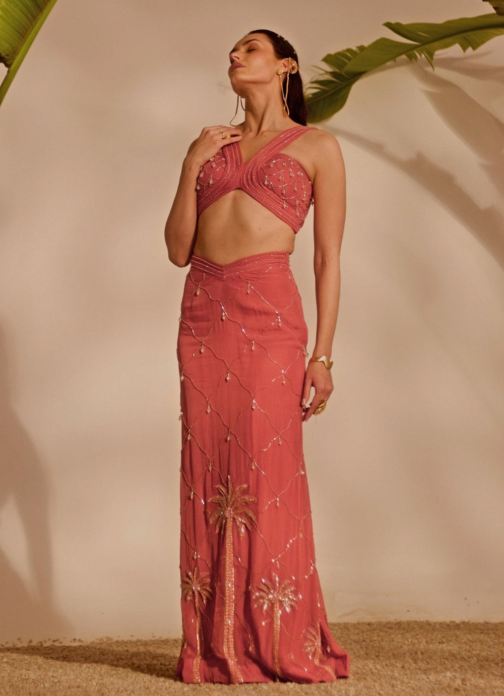 Dusty Pink Embroidered Mermaid Skirt Set Silky Bindra - Fabilicious Fashion