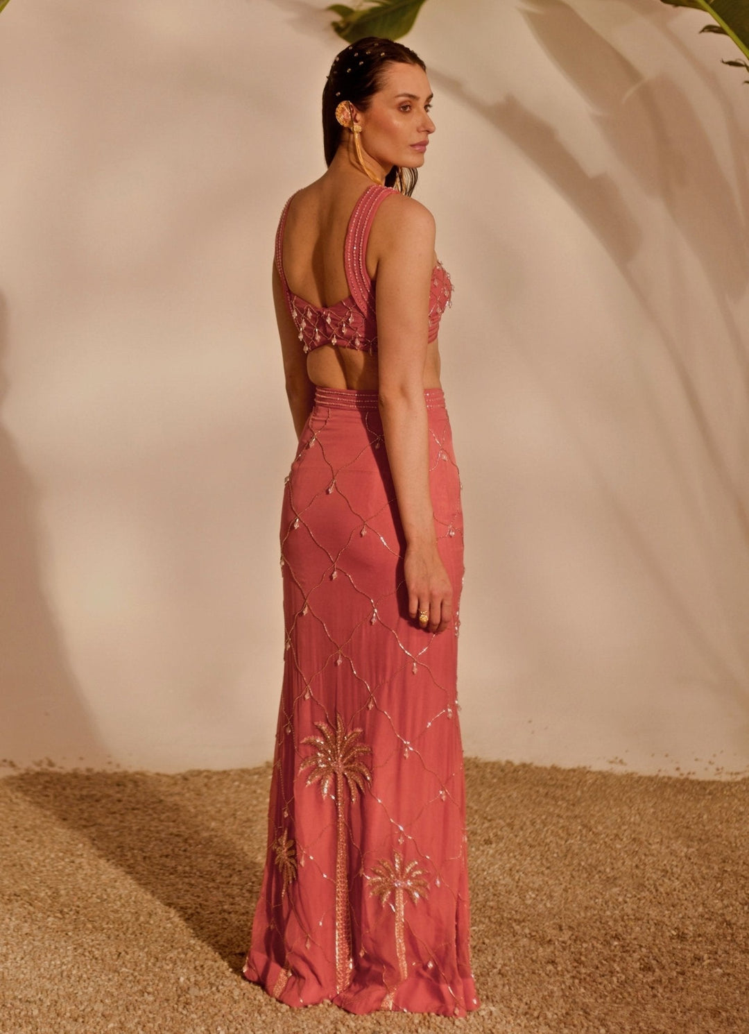 Dusty Pink Embroidered Mermaid Skirt Set Silky Bindra - Fabilicious Fashion