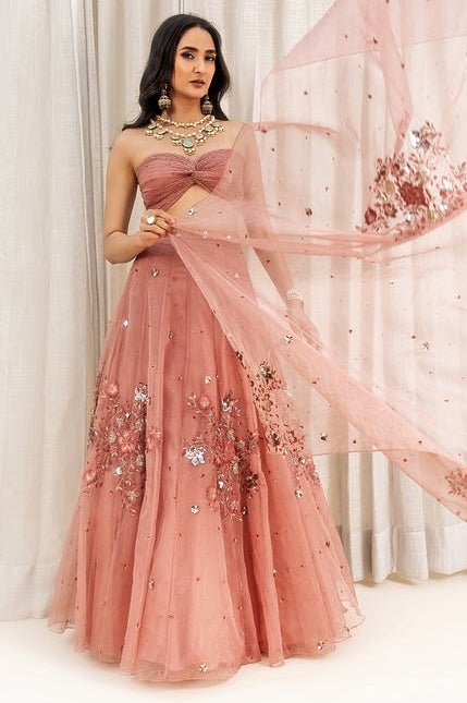 Dusty Pink Embroidered Organza Lehenga Set Fabilicious Fashion - Fabilicious Fashion