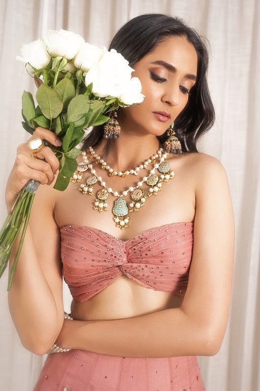 Dusty Pink Embroidered Organza Lehenga Set Fabilicious Fashion - Fabilicious Fashion