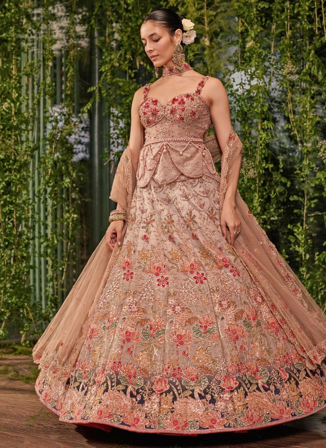 Jigar and Nikita Dusty Pink Floral Silk Bridal Lehenga SetFabilicious Fashion