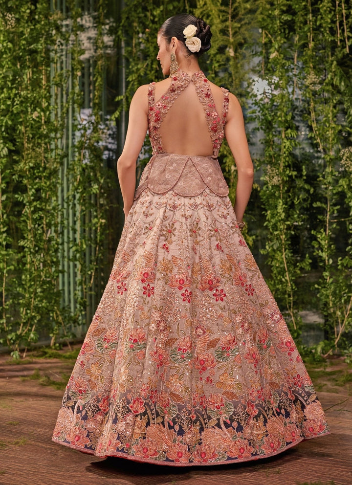 Jigar and Nikita Dusty Pink Floral Silk Bridal Lehenga SetFabilicious Fashion