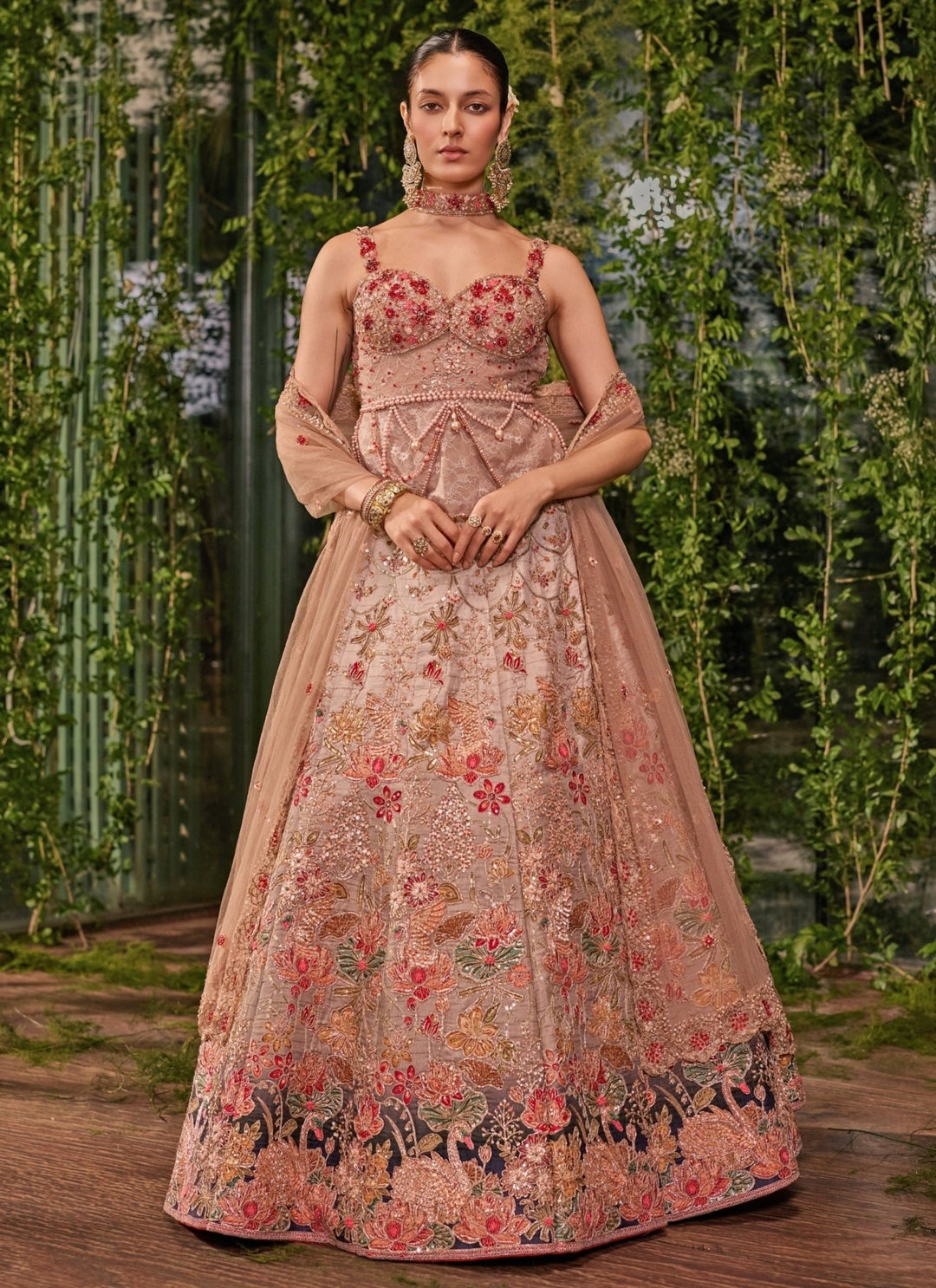 Jigar and Nikita Dusty Pink Floral Silk Bridal Lehenga SetFabilicious Fashion