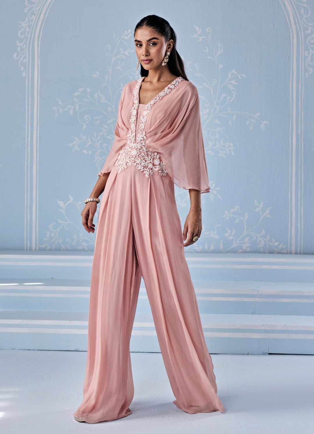 Dusty Pink Georgette Pleated Jumpsuit Seema Thukral - Fabilicious Fashion