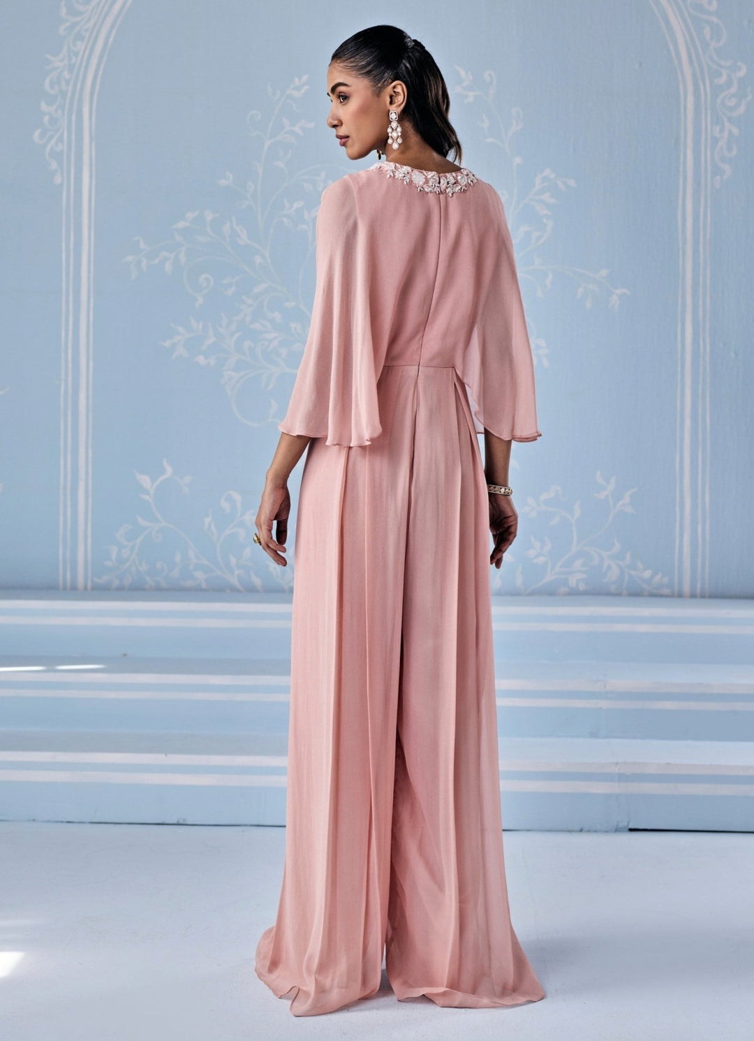 Dusty Pink Georgette Pleated Jumpsuit Seema Thukral - Fabilicious Fashion