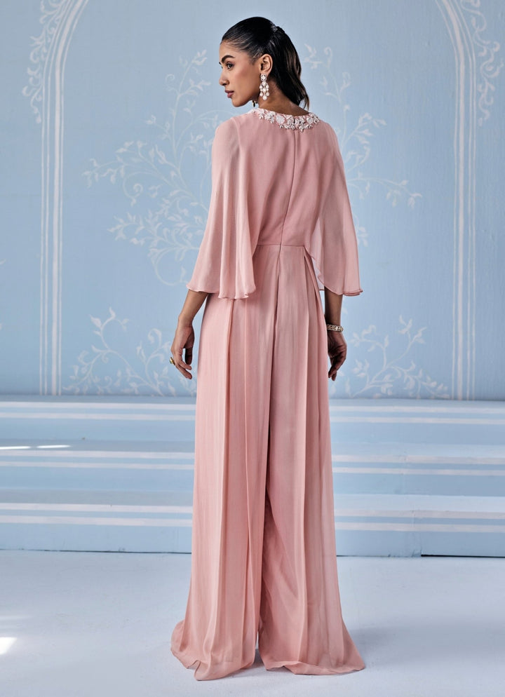 Dusty Pink Georgette Pleated Jumpsuit Seema Thukral - Fabilicious Fashion