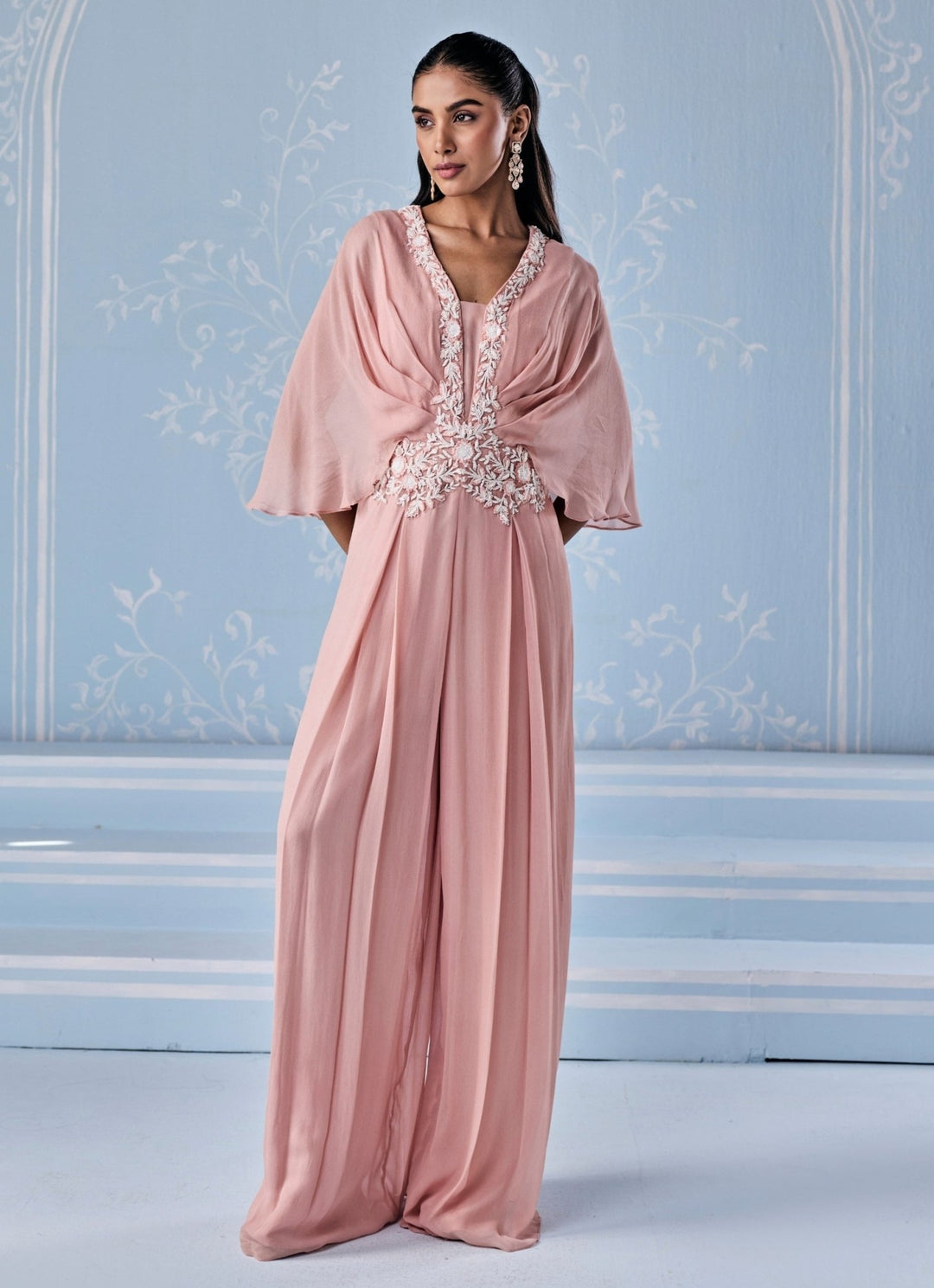 Dusty Pink Georgette Pleated Jumpsuit Seema Thukral - Fabilicious Fashion