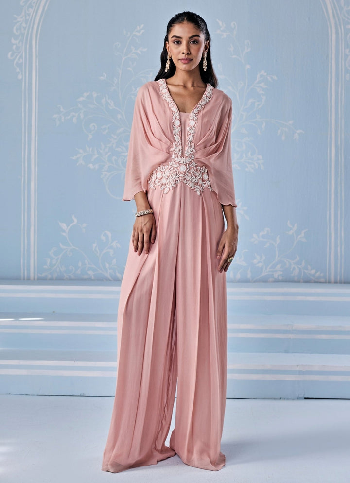Dusty Pink Georgette Pleated Jumpsuit Seema Thukral - Fabilicious Fashion