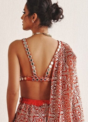 Dusty Pink Mirrorwork Sharara Set With Bralette And Cape Twenty Nine - Fabilicious Fashion