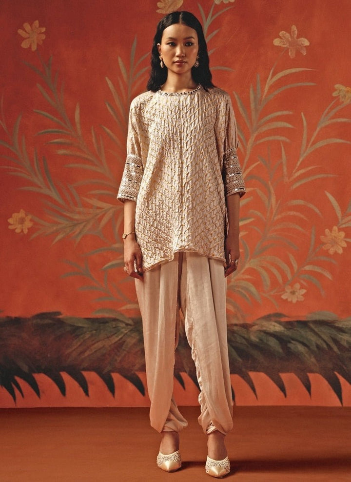 Twenty Nine Dusty Pink Mirrorwork Tunic With DhotiFabilicious Fashion