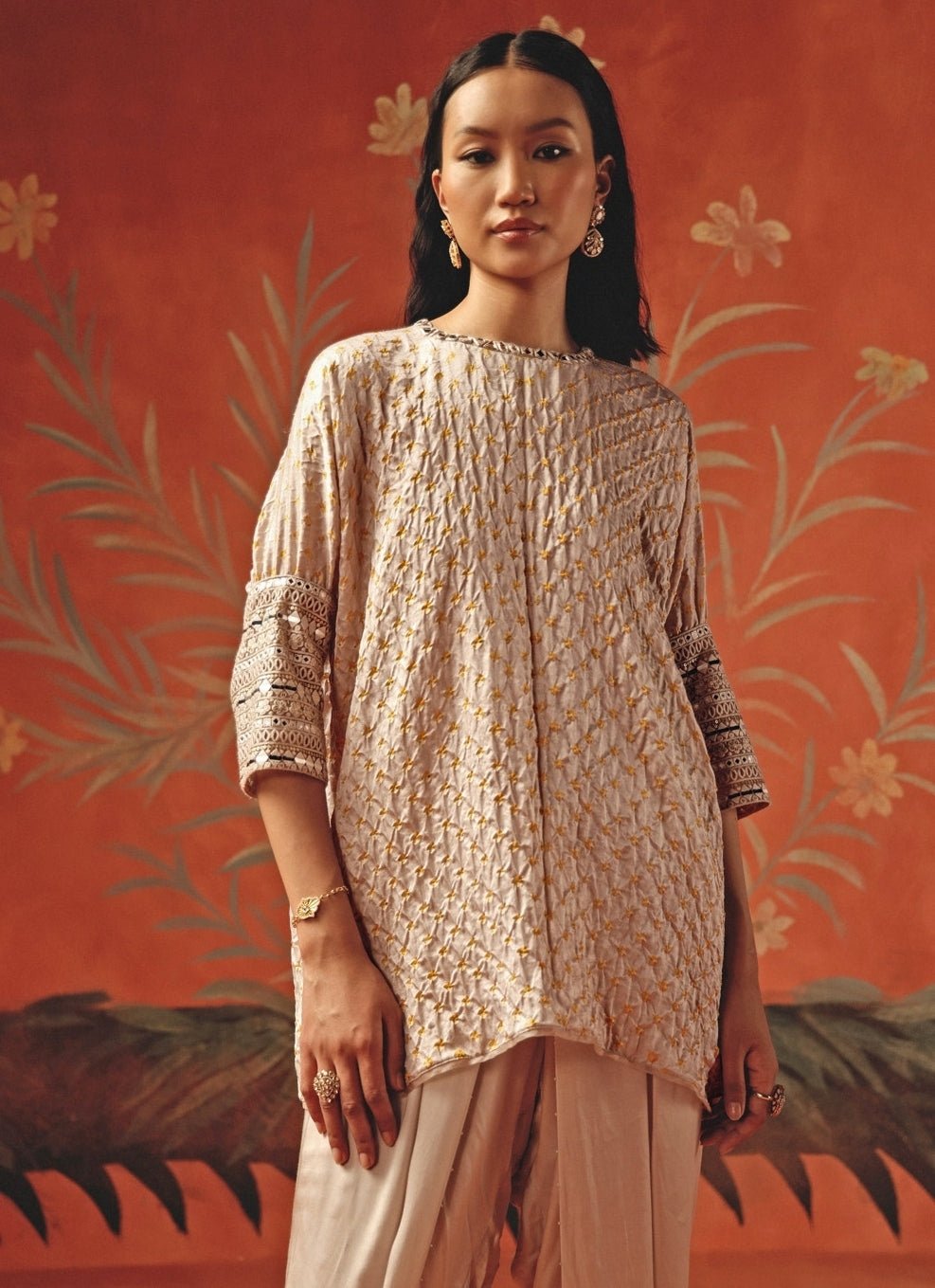Twenty Nine Dusty Pink Mirrorwork Tunic With DhotiFabilicious Fashion