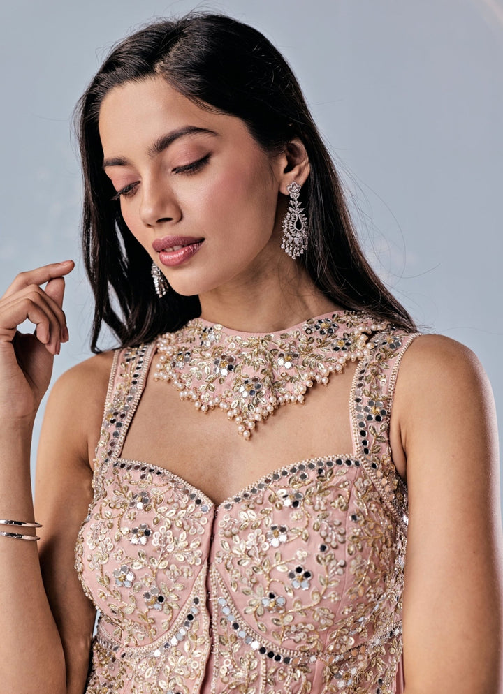 Seema Thukral Dusty Pink Organza Asymmetric Lehenga SetFabilicious Fashion