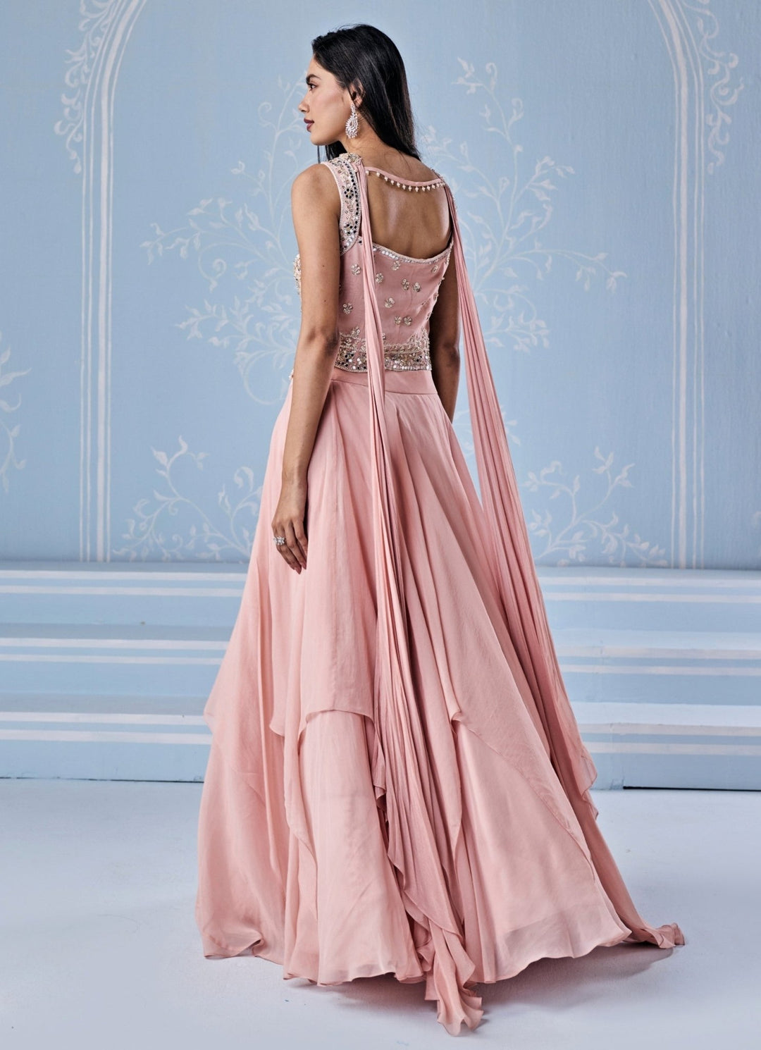Seema Thukral Dusty Pink Organza Asymmetric Lehenga SetFabilicious Fashion