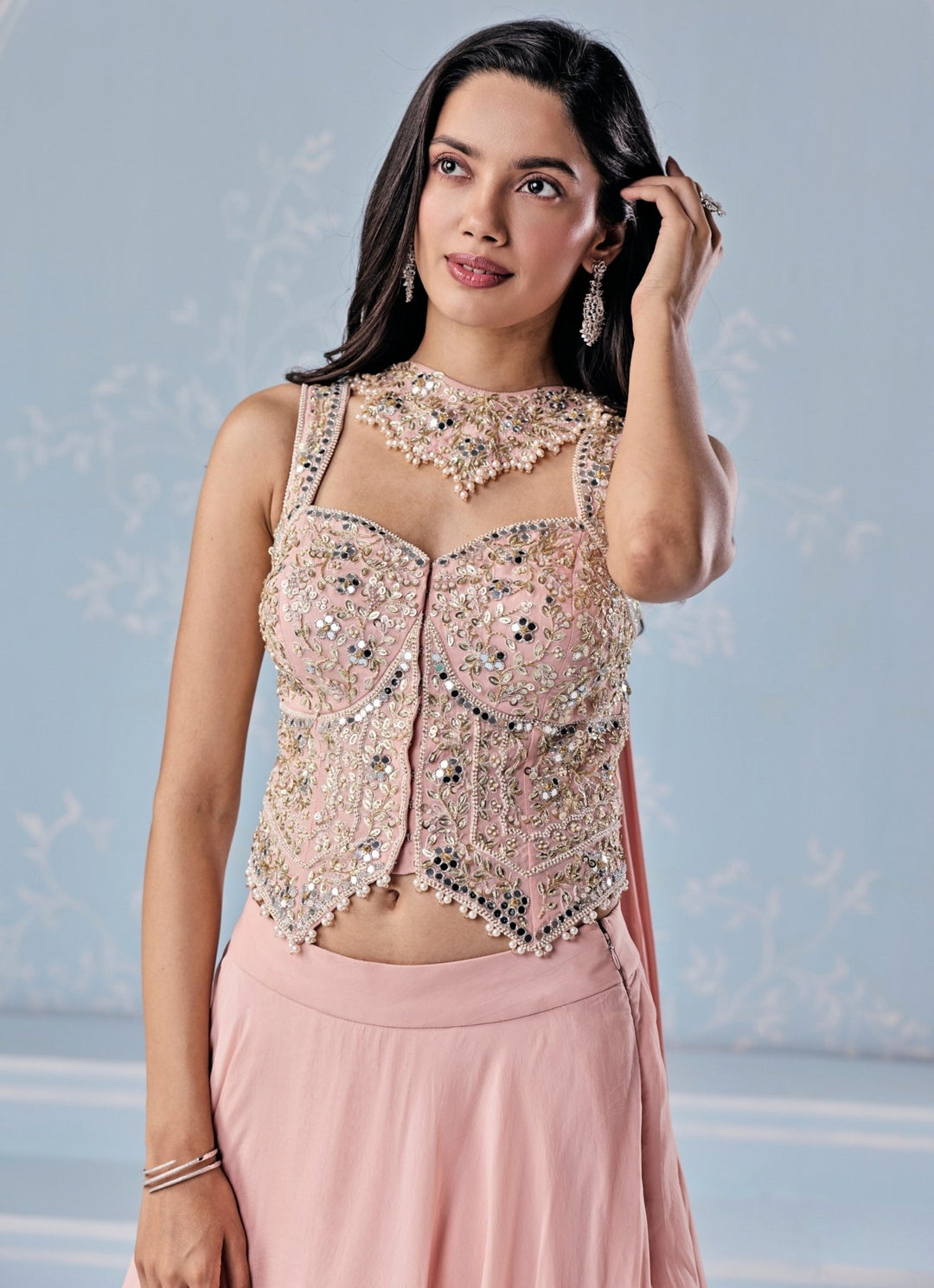 Seema Thukral Dusty Pink Organza Asymmetric Lehenga SetFabilicious Fashion