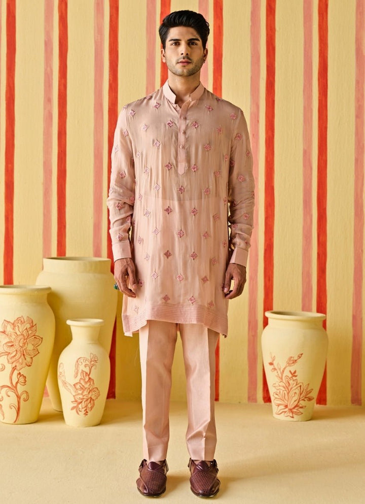 Studio Bagechaa - Men Dusty Pink Organza Kurta SetFabilicious Fashion