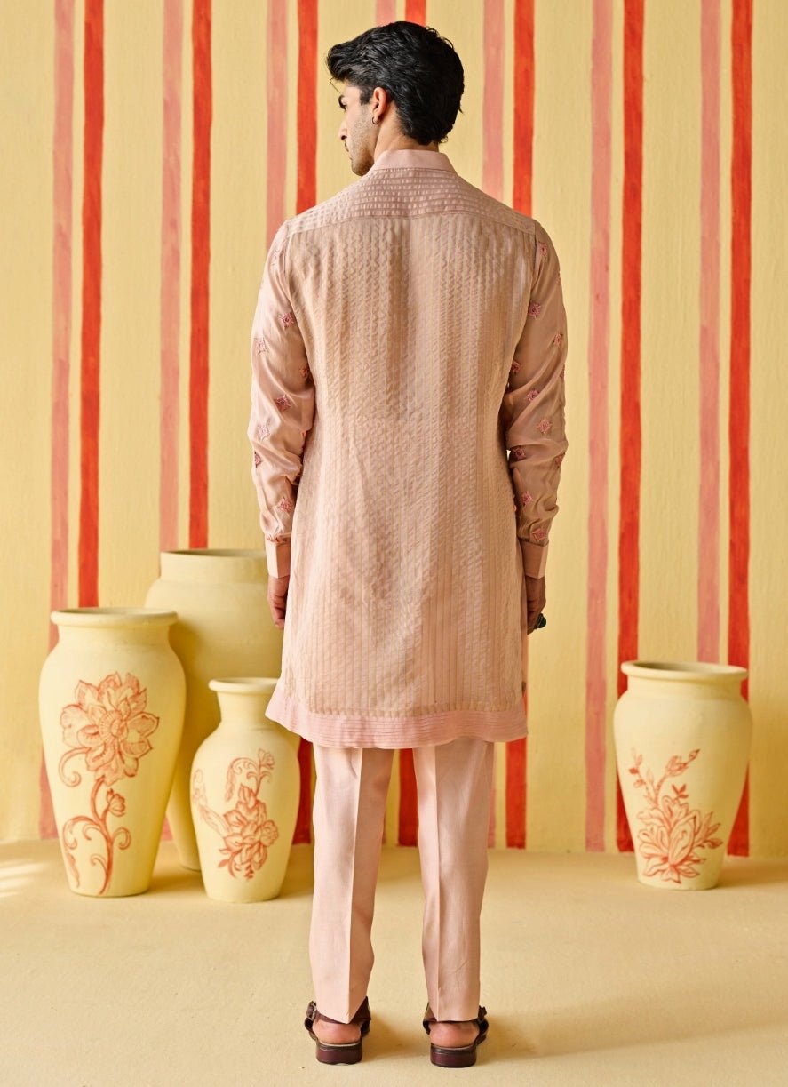 Studio Bagechaa - Men Dusty Pink Organza Kurta SetFabilicious Fashion