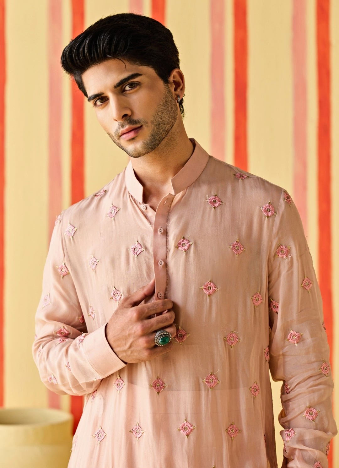 Studio Bagechaa - Men Dusty Pink Organza Kurta SetFabilicious Fashion