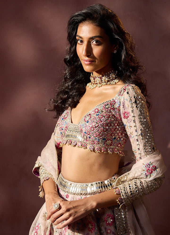 Dusty Pink Organza Lehenga Set Nitika Gujral - Fabilicious Fashion
