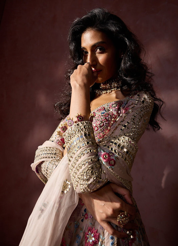 Dusty Pink Organza Lehenga Set Nitika Gujral - Fabilicious Fashion