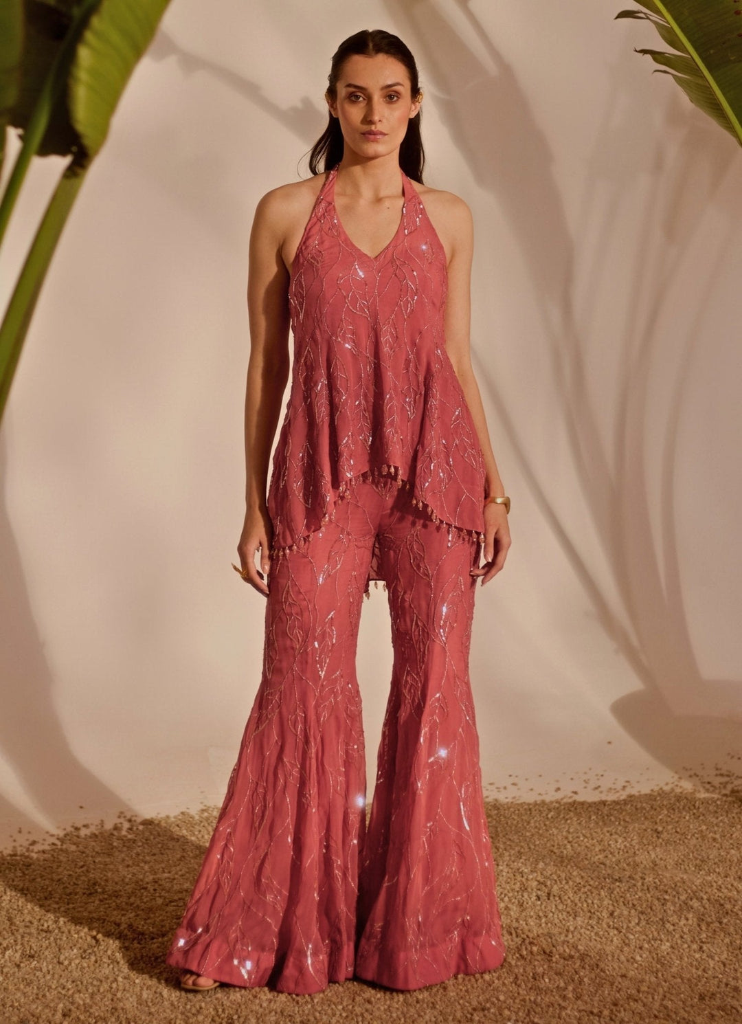 Dusty Pink Peplum Kurta Pant Set Silky Bindra - Fabilicious Fashion