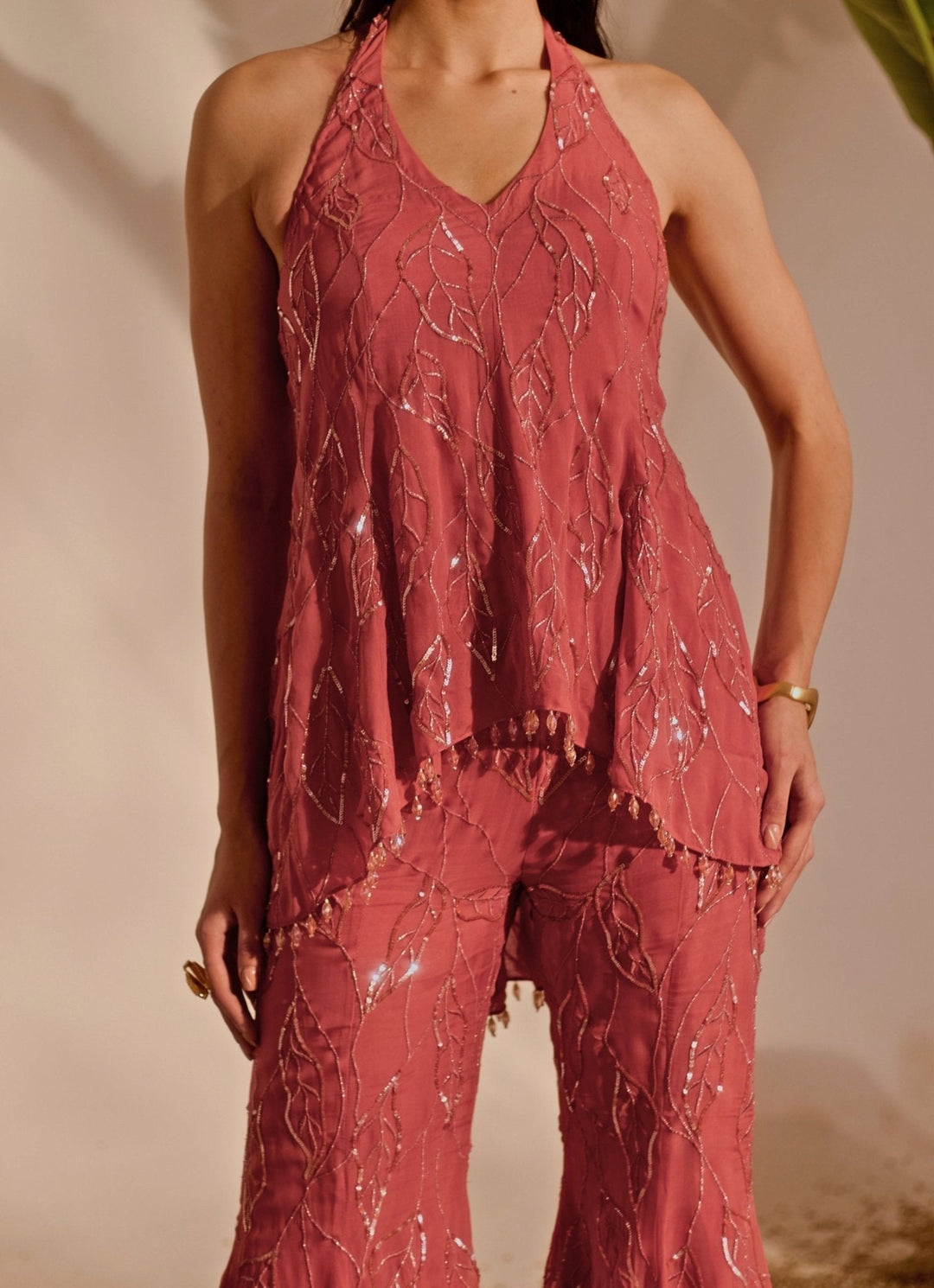Dusty Pink Peplum Kurta Pant Set Silky Bindra - Fabilicious Fashion