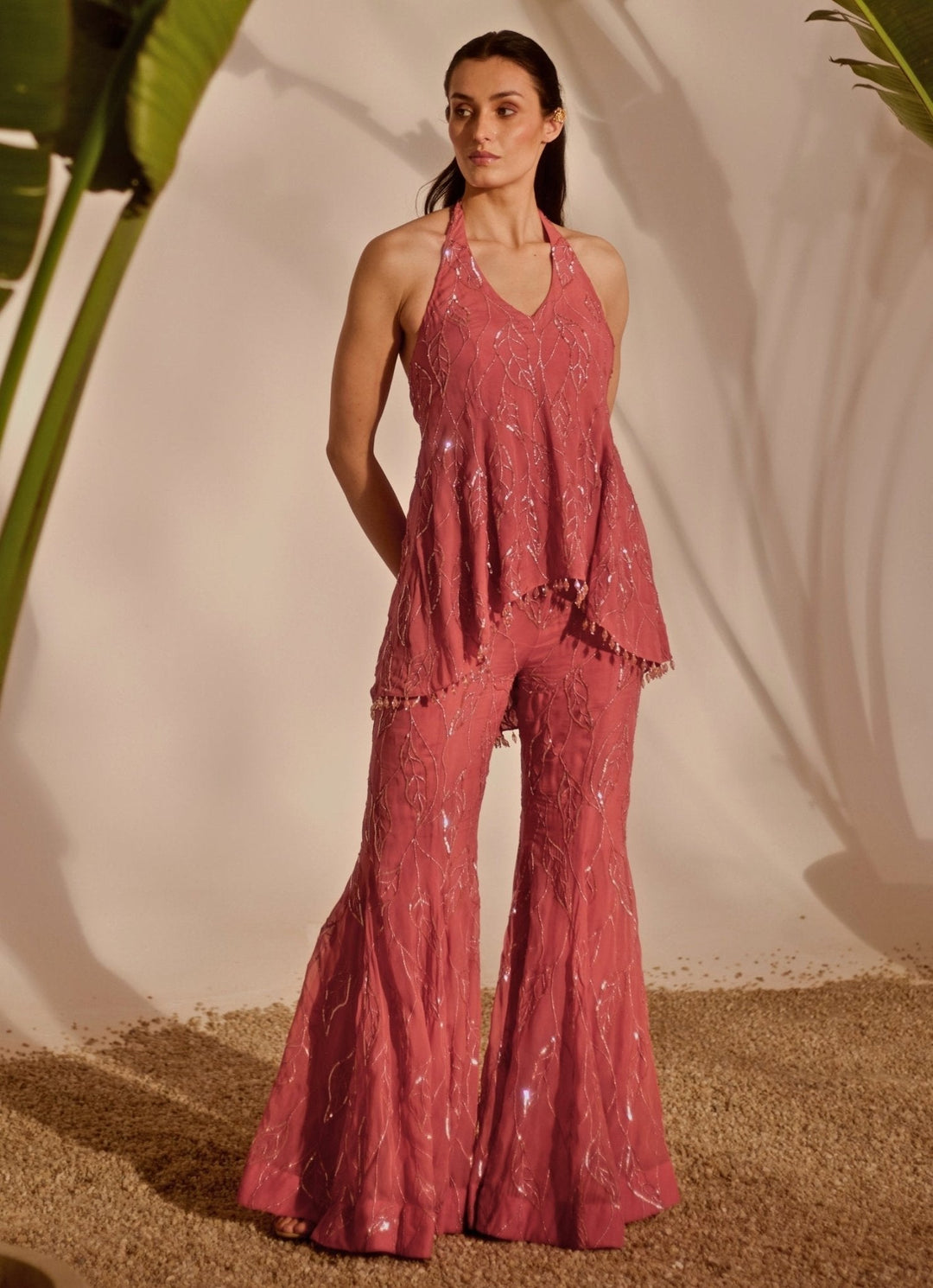 Dusty Pink Peplum Kurta Pant Set Silky Bindra - Fabilicious Fashion