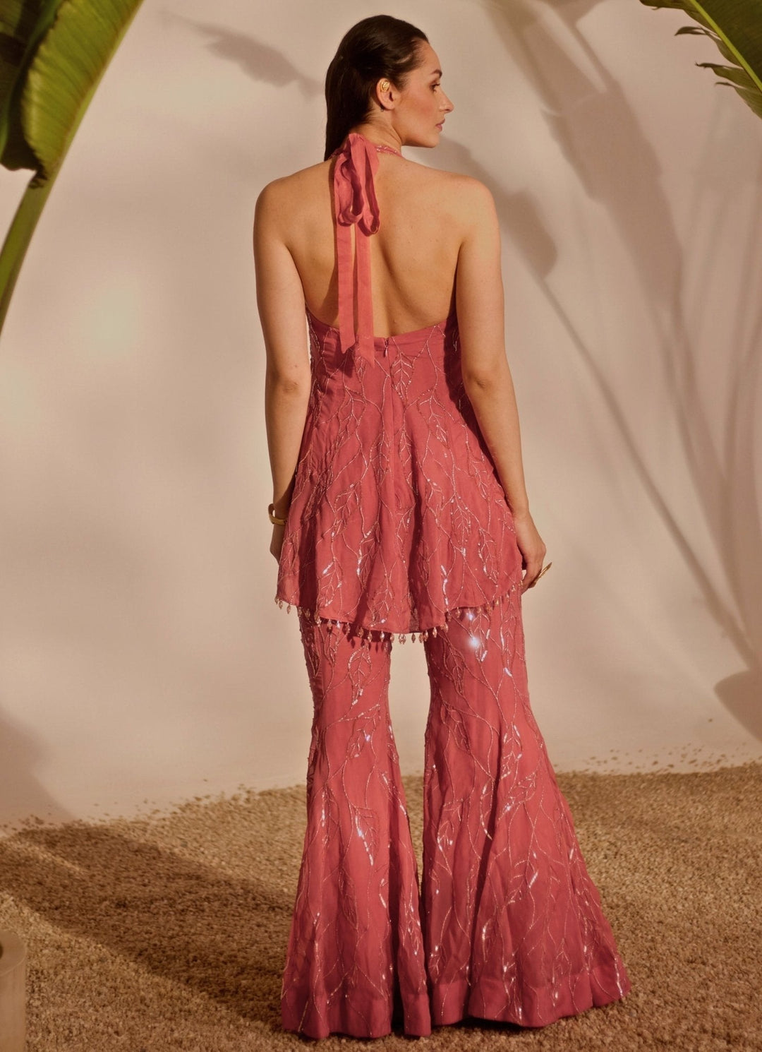 Dusty Pink Peplum Kurta Pant Set Silky Bindra - Fabilicious Fashion