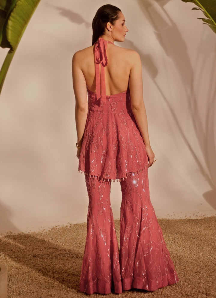 Dusty Pink Peplum Kurta Pant Set Silky Bindra - Fabilicious Fashion