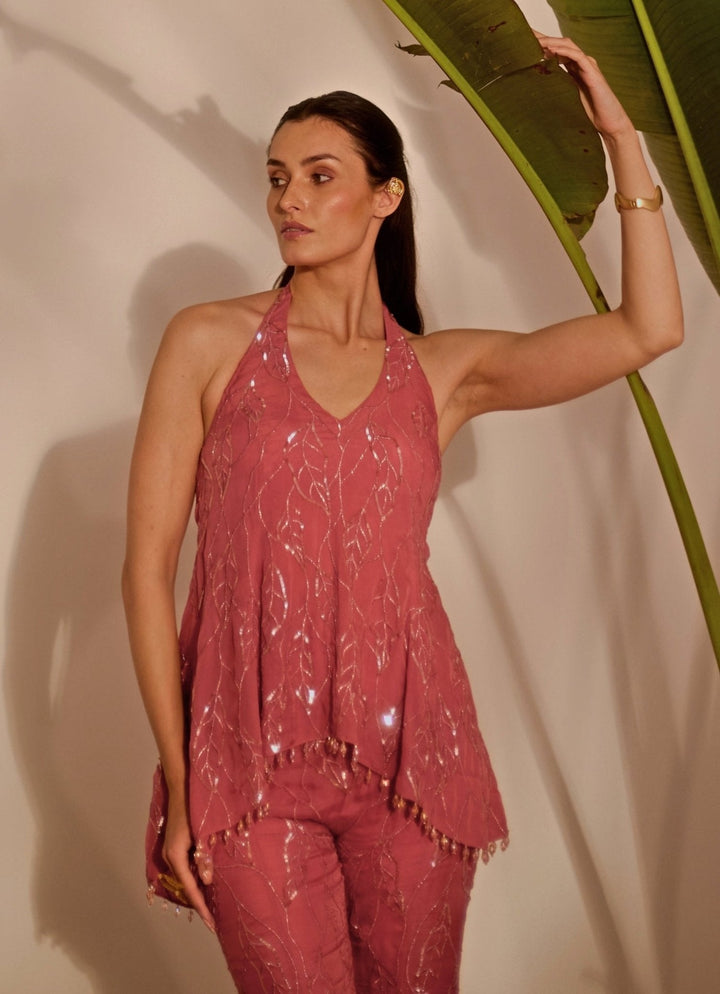 Dusty Pink Peplum Kurta Pant Set Silky Bindra - Fabilicious Fashion